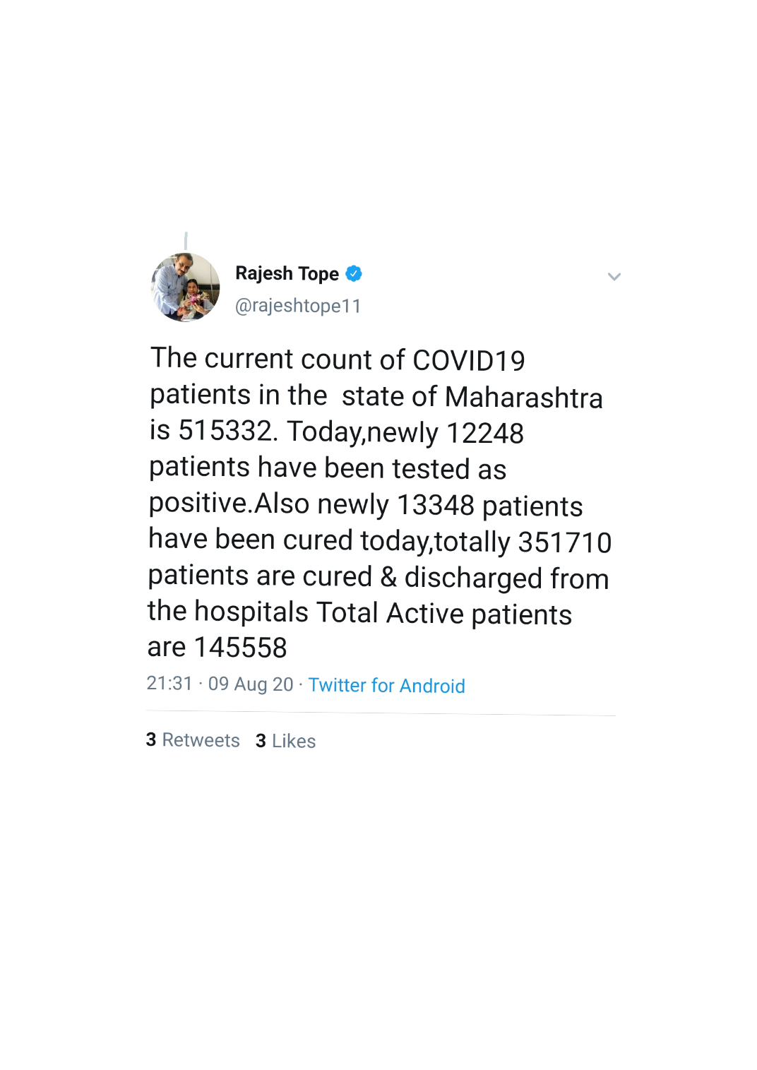 Maharashtra reports 12248 new COVID -19 cases on Sunday..